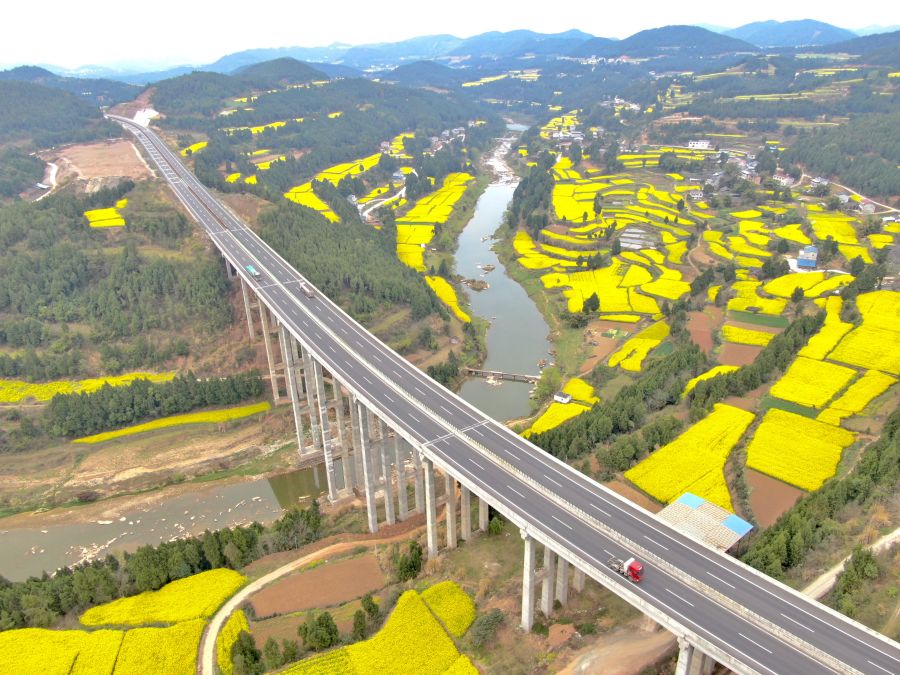 綿西高速梓江大橋，梓江大橋是綿西高速公路最大的一座橋梁，是關鍵節點工程，位于鹽亭縣毛公鄉白林村境內，梓江大橋全長704米，主橋為72米+130米+72米的分離式連續鋼構大橋。.jpg